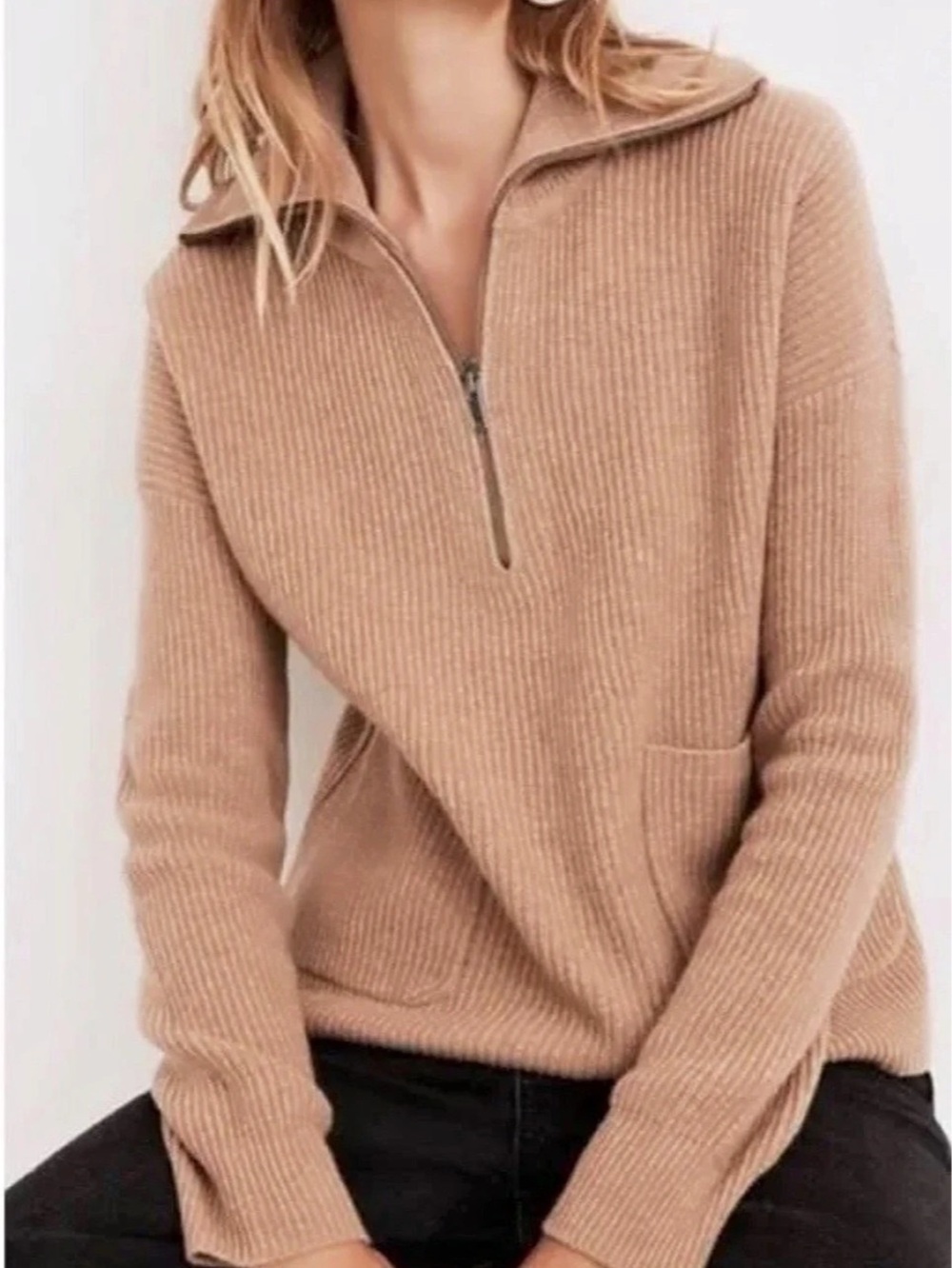 Madewell Quarter-Zip Pullover Top Brown Medium